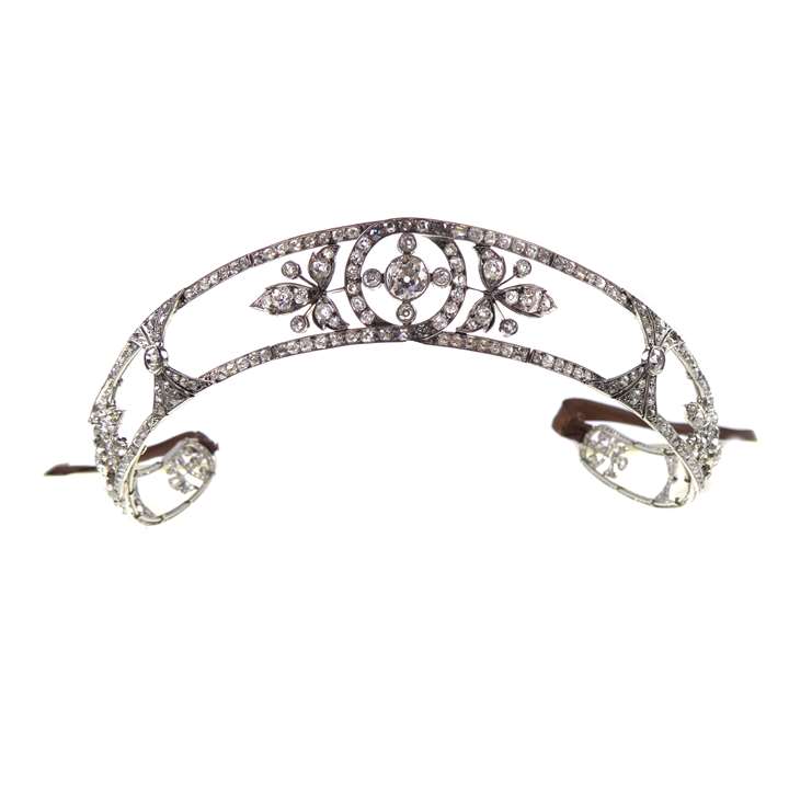 Early 20th century diamond set scrolling bandeau-tiara